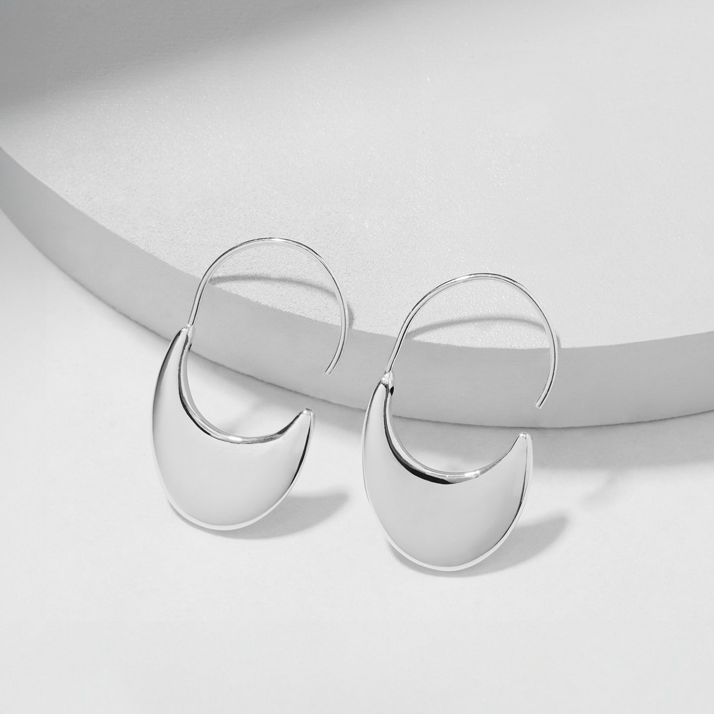 Curved Crescent Hoop Earrings Silver