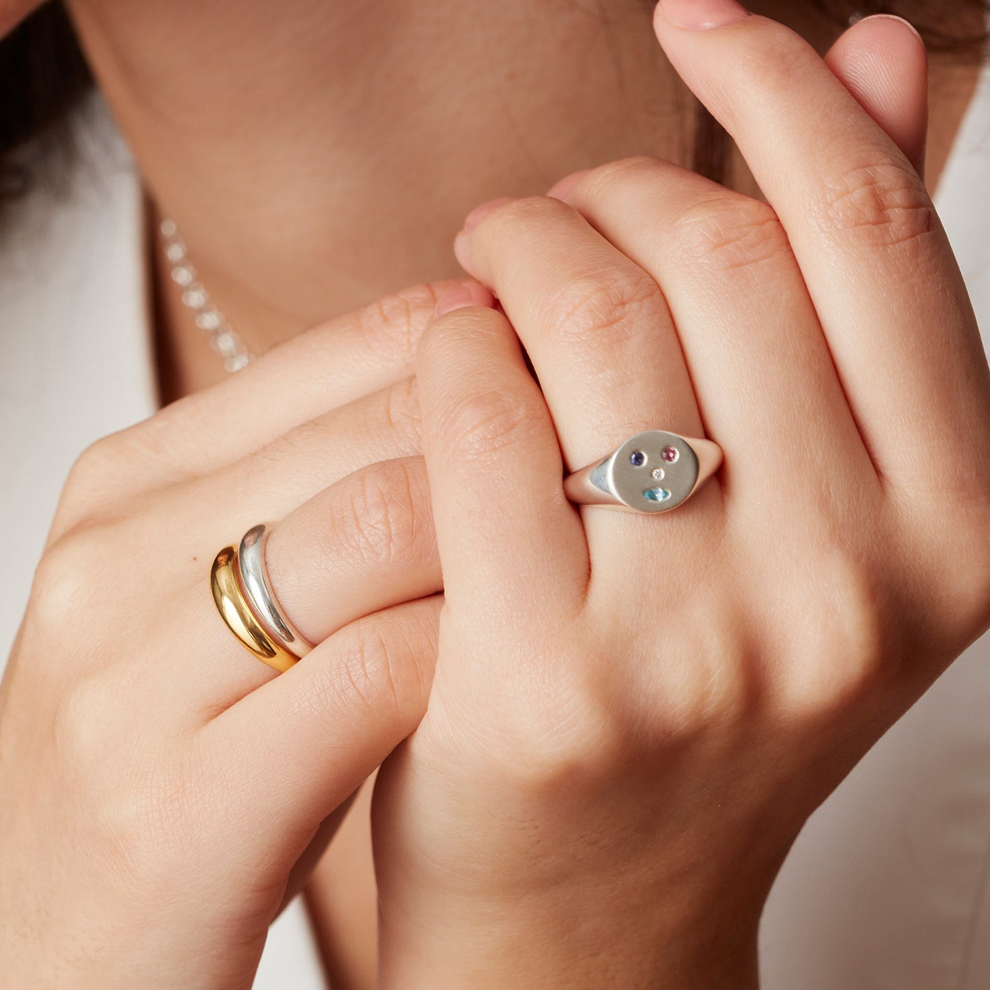 Gemstone Face Signet Ring Sterling Silver