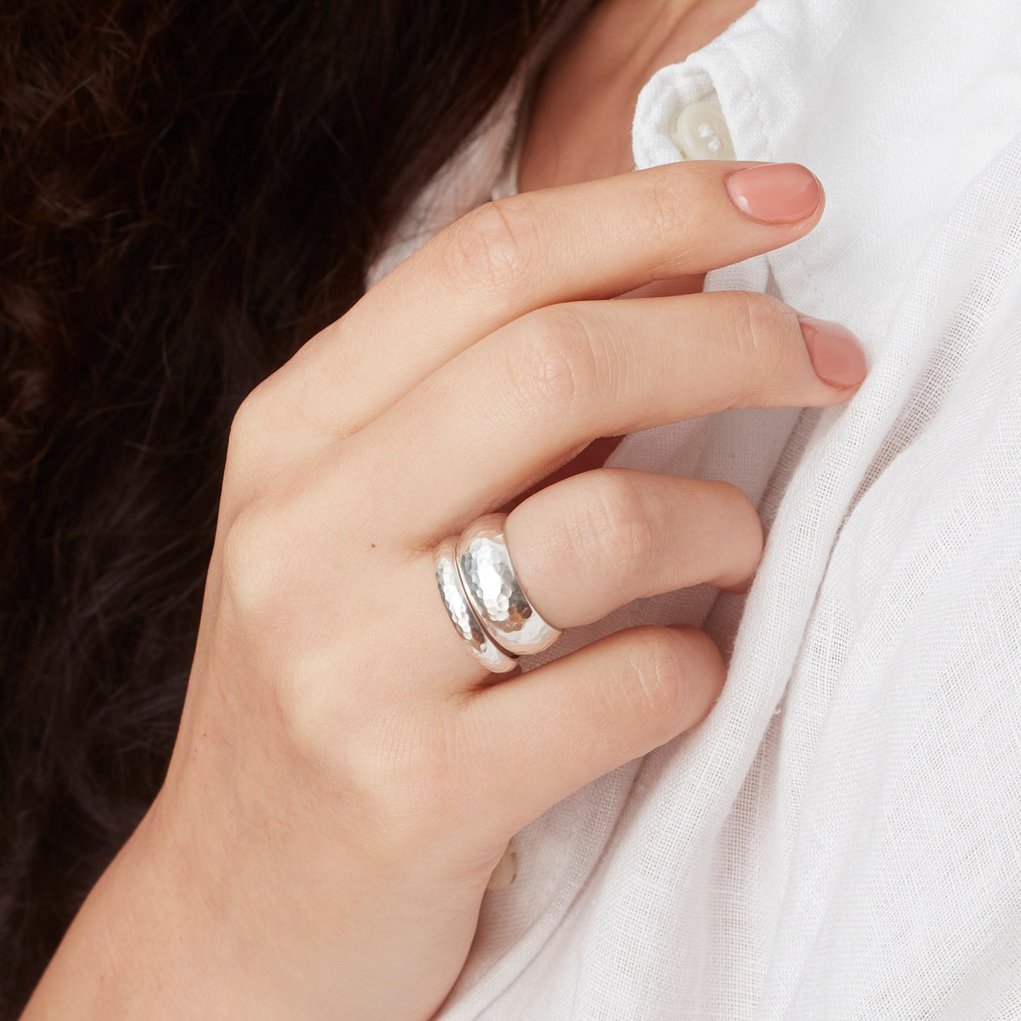 Hammered Silver Medium Dome Ring