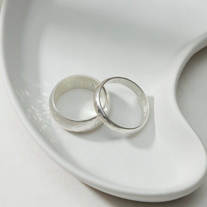 Matching Couples Hammered Dome Silver Ring Set