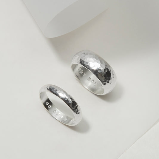 His & Hers Hammered Silver Ring Set