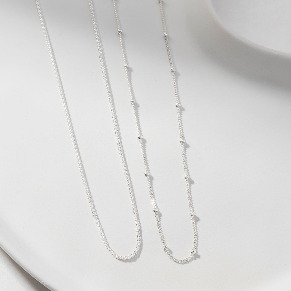 Minimalist Bead Chain Necklace Silver