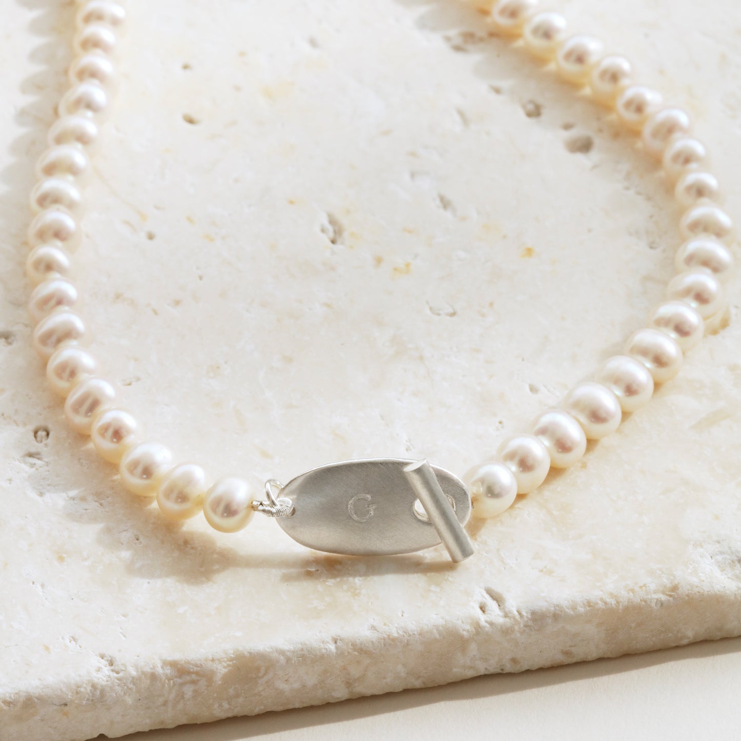 Personalised Oval Toggle Pearl Necklace