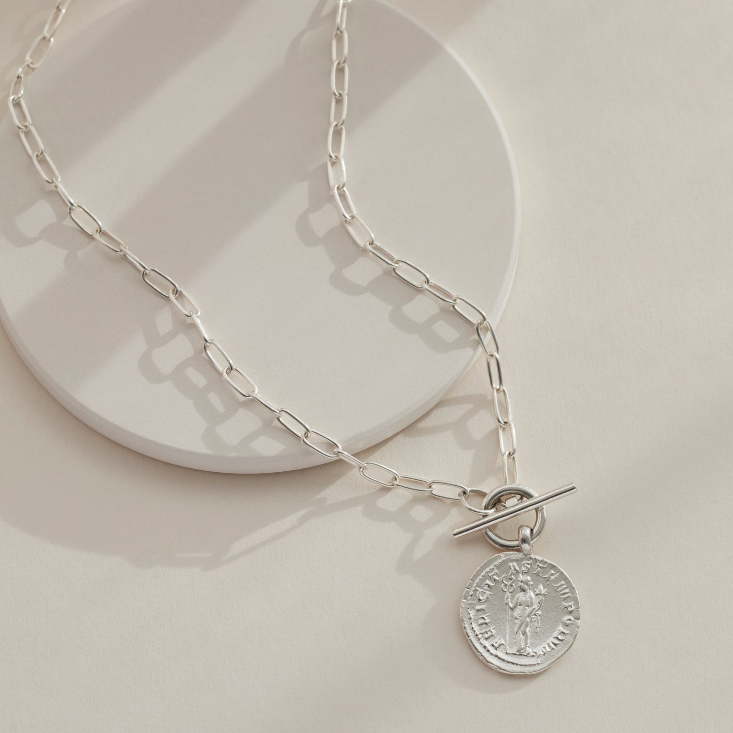 Sterling Silver Coin Necklace on paperclip Chain