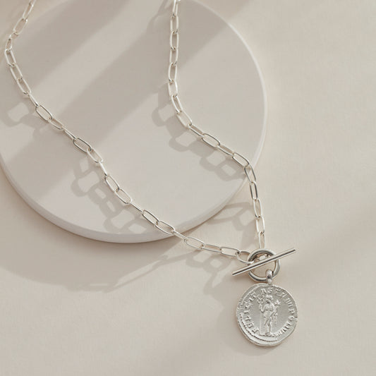 Sterling Silver Coin Necklace on paperclip Chain