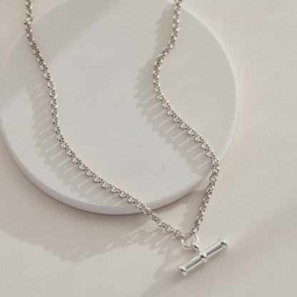 Sterling Silver T Bar Necklace with Belcher Chain