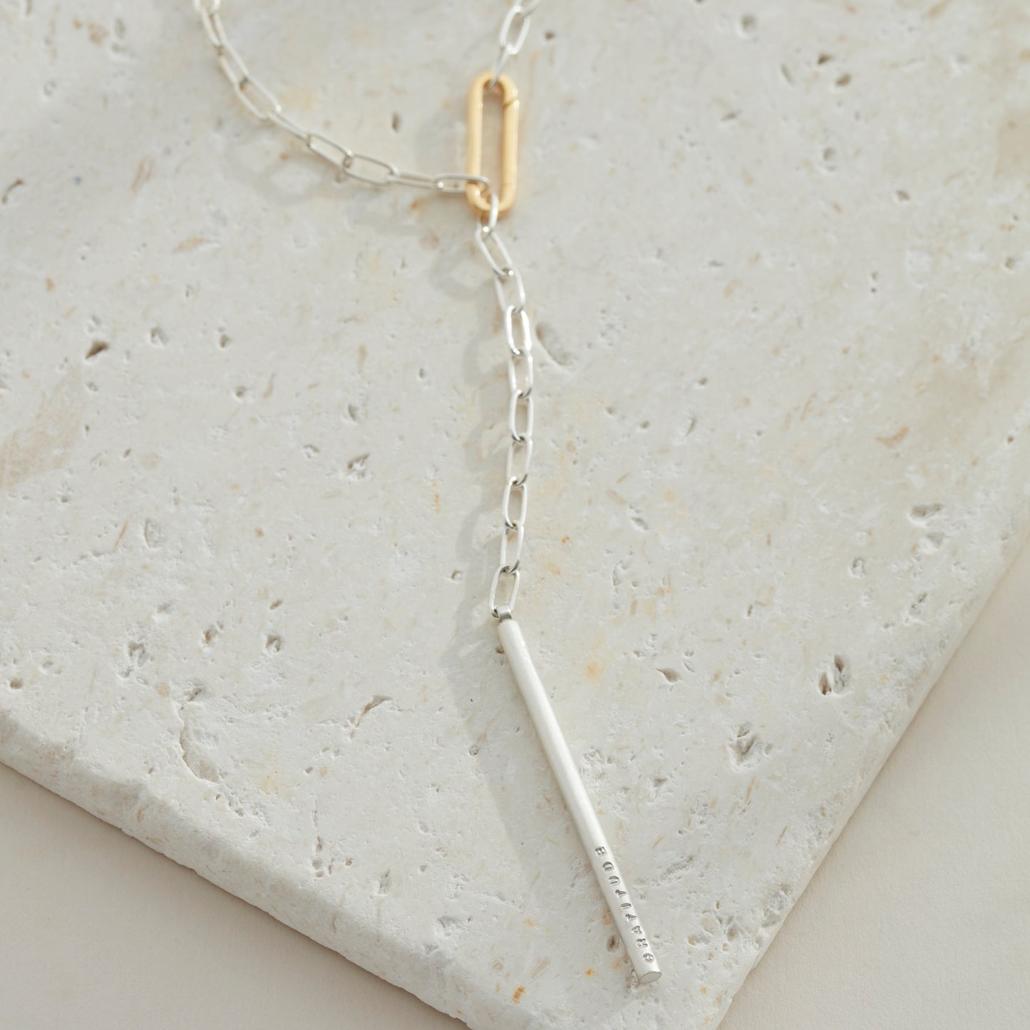 Sterling Silver with Gold Vermeil Link Lariat Bar Necklace