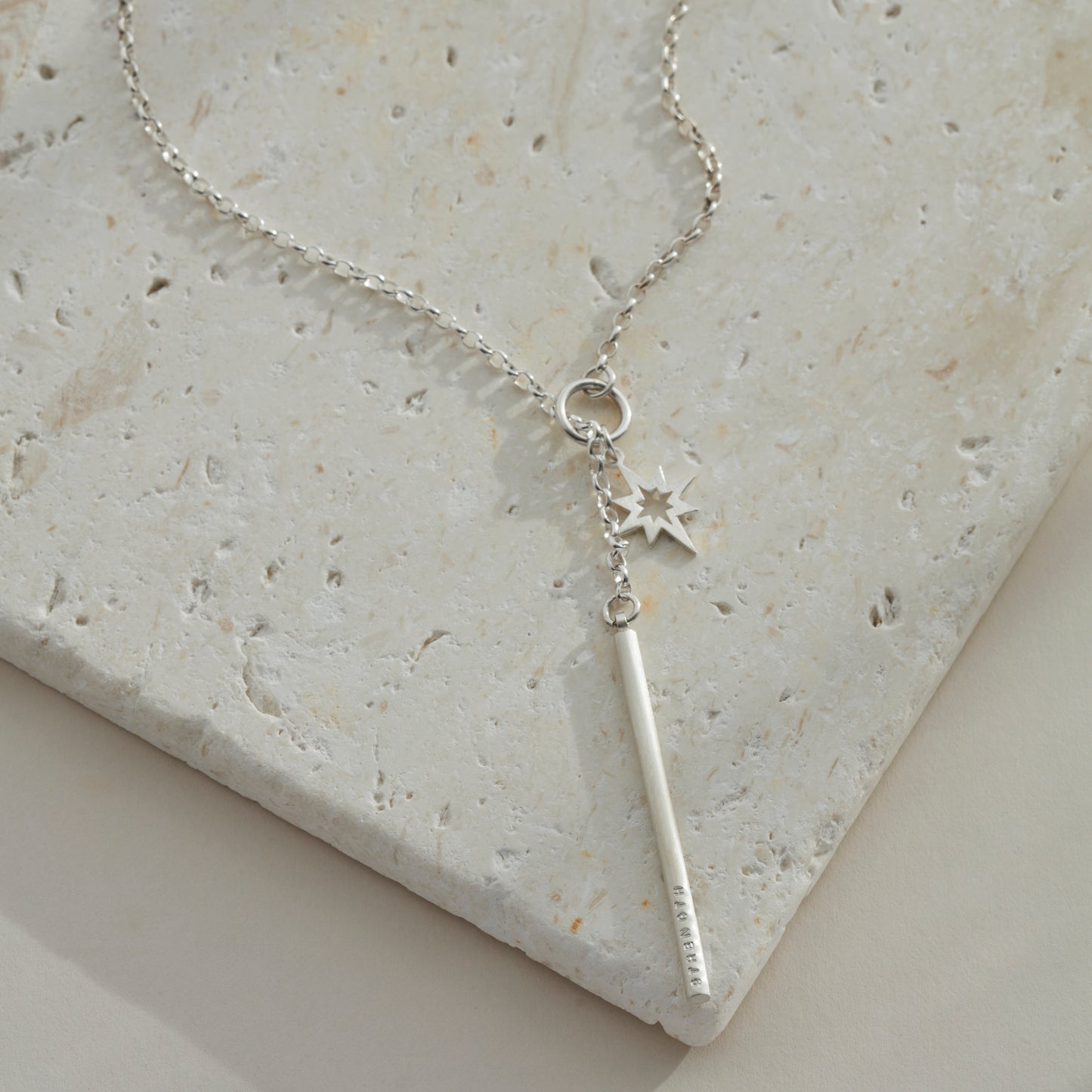 Sterling Silver Lariat Necklace with Star Charm