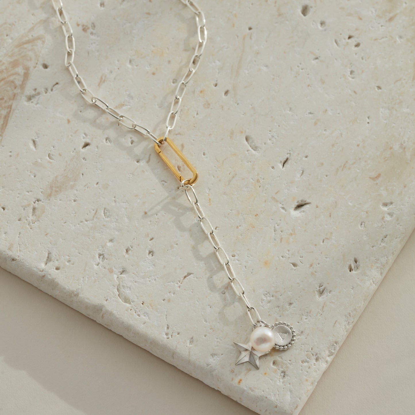 Personalised Gold Vermeil Link Lariat Neckalce with Cluster Charms