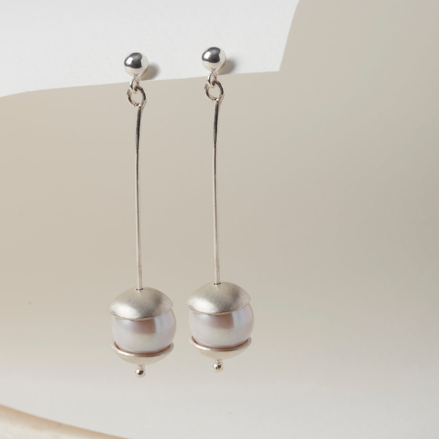 Sterling Silver Contemporary Pearl Drop Earrings