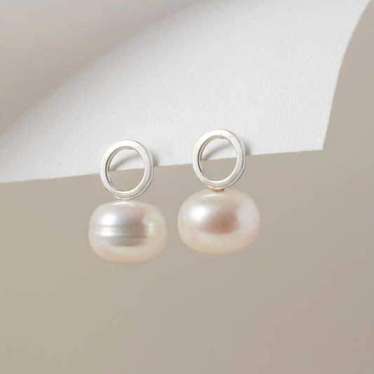 Sterling Silver Circle Studs with Freshwater Pearl Studs