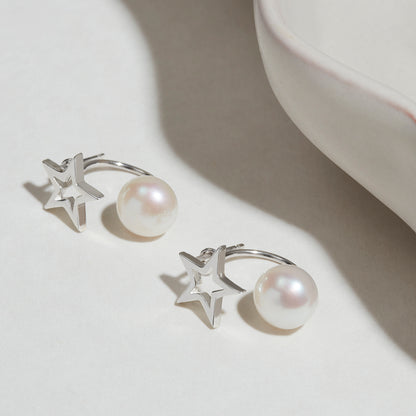 Sterling Silver Star and Pearl Ear Jackets